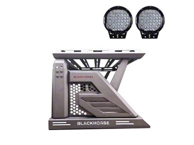 Armour II Roll Bar with 9-Inch Black Round Flood LED Lights and Basket; Black (19-25 Ranger)