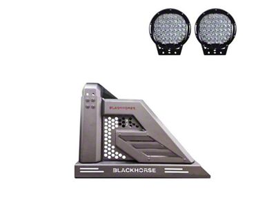 Armour II Roll Bar with 9-Inch Black Round Flood LED Lights; Black (19-25 Ranger)