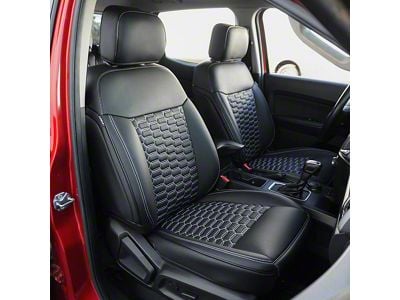 Premium Artificial Leather Front and Rear Seat Covers; All Black with White Double Hex Stitch Accent Insert (19-23 Ranger XL, XLT)