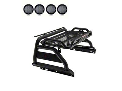 Atlas Roll Bar with 5.30-Inch Black Round Flood LED Lights; Black (19-25 Ranger)