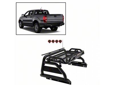 Atlas Roll Bar with 7-Inch Red Round LED Lights; Black (19-24 Ranger)