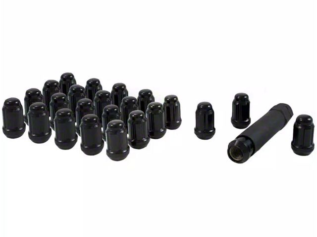 Black Closed End Spline Lug Nuts; M12 x 1.5; Set of 24 (19-24 Ranger)