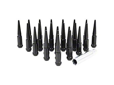Black Spike Lug Nut Kit; 12mm x 1.5; Set of 24 (19-25 Ranger)