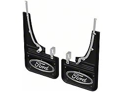 Black Wrap No-Drill Mud Flaps with Ford Oval Logo; Front (19-23 Ranger)