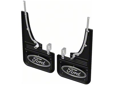 Black Wrap No-Drill Mud Flaps with Ford Oval Logo; Front (19-23 Ranger)