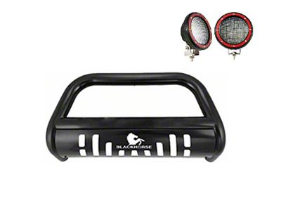 Bull Bar with 5.30-Inch Red Round Flood LED Lights; Matte Black (19-24 Ranger, Excluding Raptor)