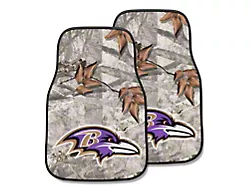 Carpet Front Floor Mats with Baltimore Ravens Logo; Camo (Universal; Some Adaptation May Be Required)