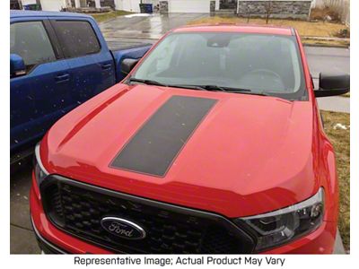 Center Hood Stripe with Pinstripes; Carbon Fiber Black (19-23 Ranger)