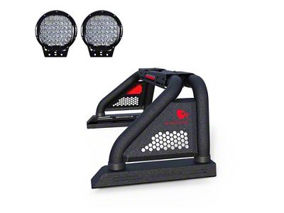 Classic Pro Roll Bar with 9-Inch Black Round Flood LED Lights; Black (19-25 Ranger)