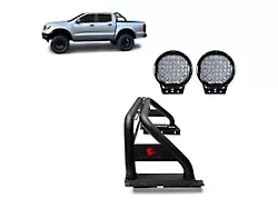 Classic Roll Bar for Tonneau Cover with 9-Inch Black Round Flood LED Lights; Black (19-24 Ranger)