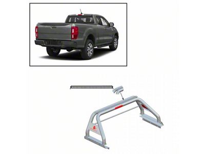 Classic Roll Bar with 40-Inch LED Light Bar; Stainless Steel (19-24 Ranger w/ Tonneau Cover)