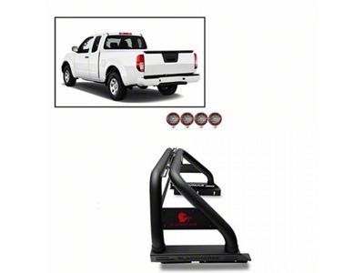 Classic Roll Bar with 5.30-Inch Red Round Flood LED Lights; Black (19-25 Ranger w/ Tonneau Cover)
