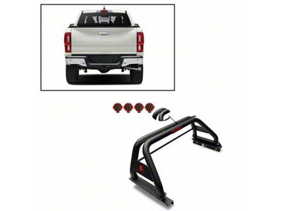 Classic Roll Bar with 7-Inch Red Round LED Lights; Black (19-25 Ranger w/ Tonneau Cover)