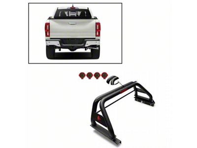 Classic Roll Bar with 7-Inch Red Round LED Lights; Black (19-24 Ranger w/ Tonneau Cover)