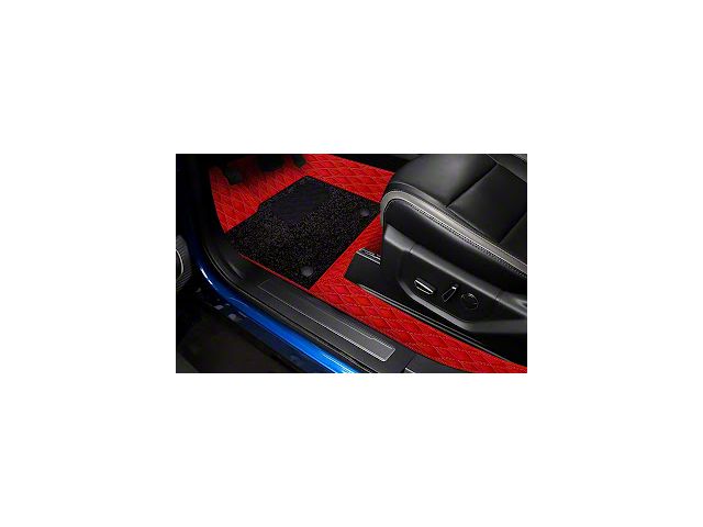 Double Layer Diamond Front and Rear Floor Mats; Base Full Red and Top Layer Black (19-24 Ranger SuperCrew)