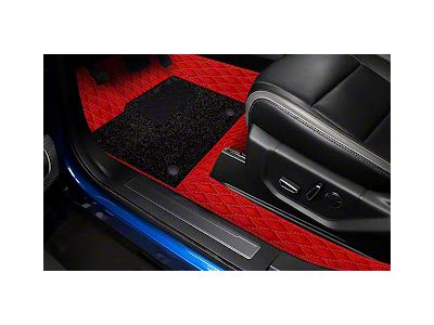 Double Layer Diamond Front and Rear Floor Mats; Base Full Red and Top Layer Black (19-23 Ranger SuperCab)