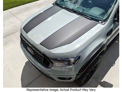 Dual Hood Stripes; Matte Black with Red Pinstripe (19-23 Ranger)