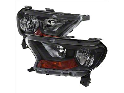 Factory Style Halogen Headlights; Matte Black Housing, Clear Lens (19-23 Ranger XL, XLT)