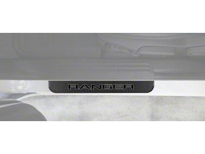 Front Door Sill Protection with Ranger Logo; Domed Carbon Fiber with Gray Outline (19-23 Ranger)