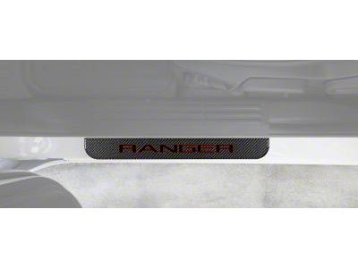 Front Door Sill Protection with Ranger Logo; Domed Carbon Fiber with Red Outline (19-23 Ranger)