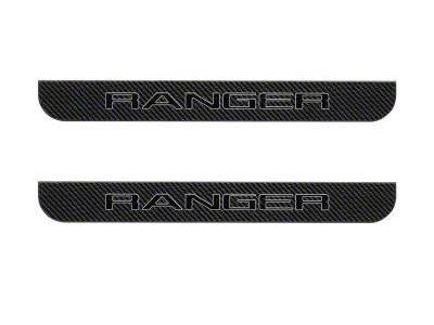 Front Door Sill Protection with Ranger Logo; Raw Carbon Fiber with Gray Outline (19-23 Ranger)