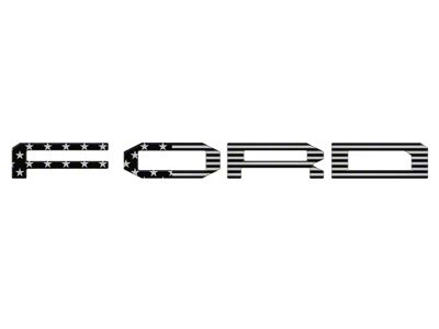 Front Grille Letter Overlays; Black/Silver American Flag (24-25 Ranger Raptor)