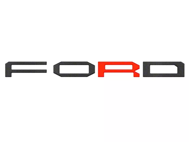 Code Orange Ranger Raptor Decals Ranger Front Grille Letter Overlays; Domed Carbon Fiber with Code ...