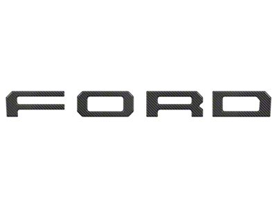 Front Grille Letter Overlays; Domed Carbon Fiber with Red Outline (19-23 Ranger w/ OE Ford Raptor Grille)