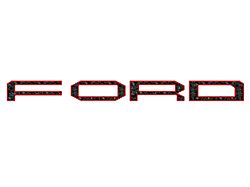 Front Grille Letter Overlays; Forged Carbon Fiber with Red Outline (24-26 Ranger Raptor)