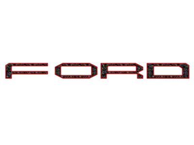 Front Grille Letter Overlays; Forged Carbon Fiber with Red Outline (24-25 Ranger Raptor)