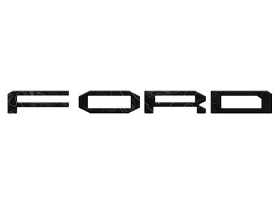 Front Grille Letter Overlays; Reflective Black Topo (24-25 Ranger Raptor)