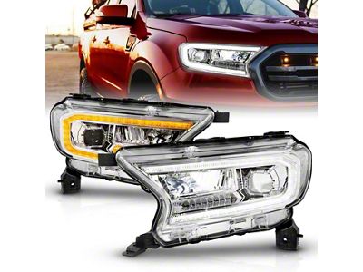 Full LED Projector Headlights; Chrome Housing; Clear Lens (19-23 Ranger w/ Factory Halogen Headlights)