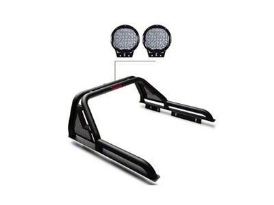 Gladiator Roll Bar with 9-Inch Black Round Flood LED Lights; Black (19-24 Ranger)