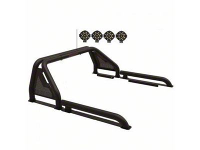 Gladiator Roll Bar with 7-Inch Black Round LED Lights; Black (19-25 Ranger)