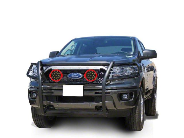 Grille Guard with 7-Inch Red Round LED Lights; Black (19-23 Ranger)