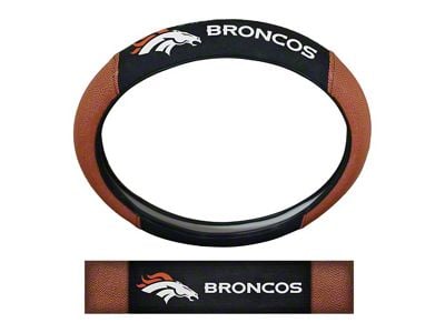 Grip Steering Wheel Cover with Denver Broncos Logo; Tan and Black (Universal; Some Adaptation May Be Required)