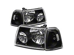 Headlights with Clear Corner Lights; Black Housing; Clear Lens (01-11 Ranger)