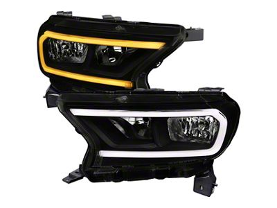 LED Bar Factory Style Headlights; Glossy Black Housing; Smoked Lens (19-23 Ranger w/ Factory Halogen Headlights)