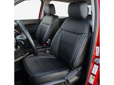 Premium Artificial Leather Front and Rear Seat Covers; All Black with White Stitching (19-23 Ranger XL, XLT)