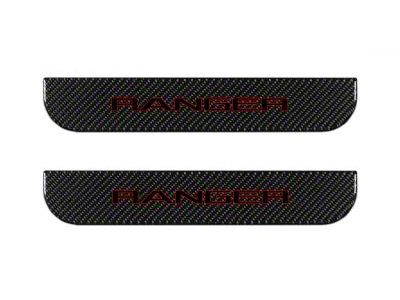 Rear Door Sill Protection; Domed Carbon Fiber with Red Outline (19-23 Ranger SuperCrew)