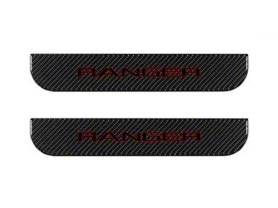 Rear Door Sill Protection; Domed Carbon Fiber with Red Outline (19-23 Ranger SuperCrew)