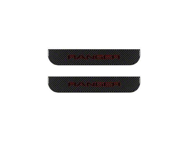 Rear Door Sill Protection; Domed Carbon Fiber with Red Outline (19-23 Ranger SuperCrew)