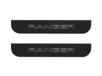 Rear Door Sill Protection; Raw Carbon Fiber with Gray Outline (19-23 Ranger SuperCrew)