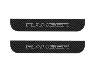 Rear Door Sill Protection; Raw Carbon Fiber with Gray Outline (19-23 Ranger SuperCrew)