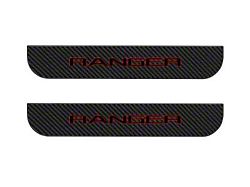 Rear Door Sill Protection; Raw Carbon Fiber with Red Outline (19-23 Ranger SuperCrew)