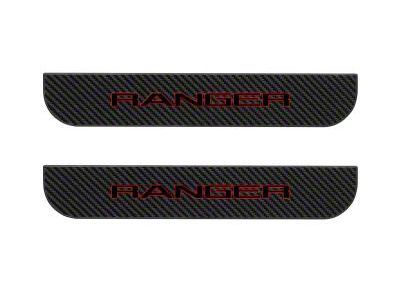 Rear Door Sill Protection; Raw Carbon Fiber with Red Outline (19-23 Ranger SuperCrew)