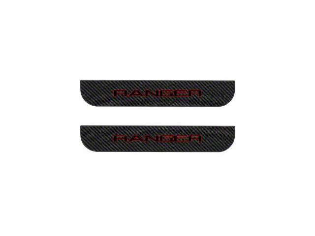 Rear Door Sill Protection; Raw Carbon Fiber with Red Outline (19-23 Ranger SuperCrew)