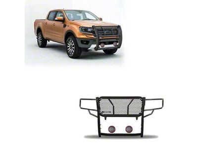 Rugged Heavy Duty Grille Guard with 5.30-Inch Red Round Flood LED Lights; Black (19-23 Ranger)