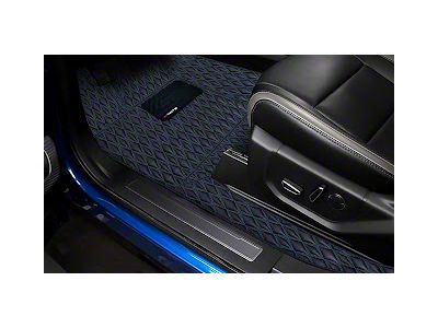 Single Layer Diamond Front and Rear Floor Mats; Black and Blue Stitching (19-23 Ranger SuperCab)