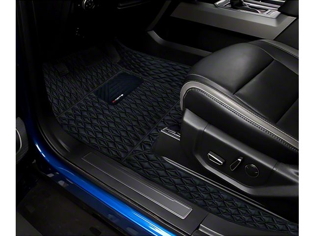 Single Layer Diamond Front Floor Mats; Black and Black Stitching (19-24 Ranger)